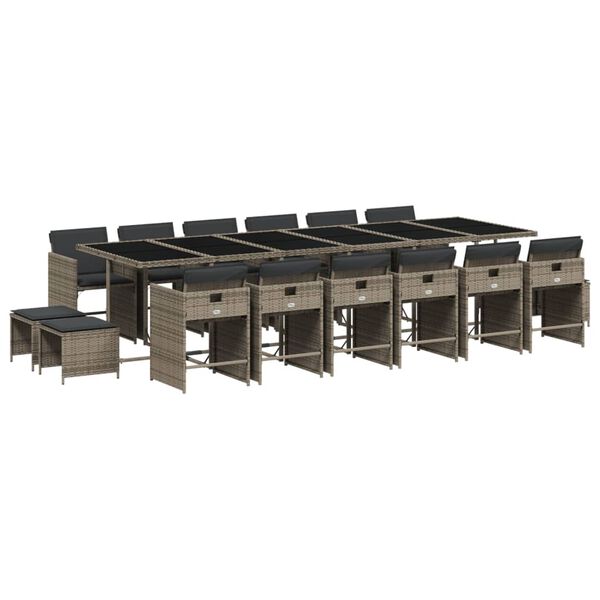 vidaXL 17-delige Tuinset met kussens poly rattan grijs