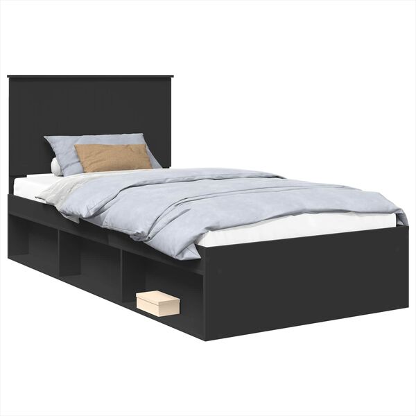vidaXL Bedframe met hoofdeinde Zwart 100 x 200 cm Massief grenenhout