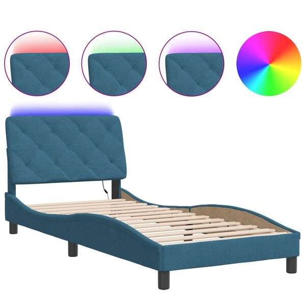 vidaXL Bedframe met LED zonder matras fluweel blauw 90x200 cm