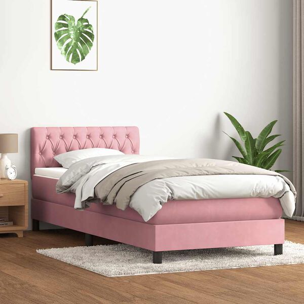 vidaXL Boxspring met matras en LED fluweel roze 100x210 cm
