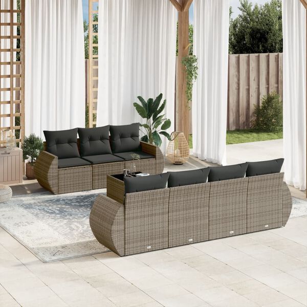 vidaXL 8-delige Loungeset met kussens poly rattan grijs