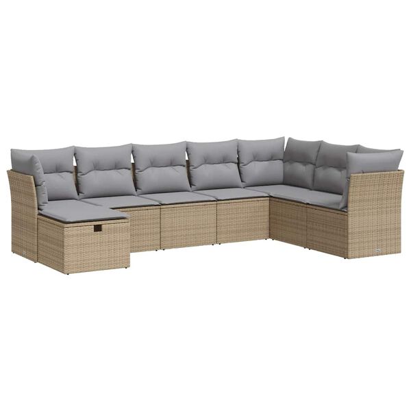 vidaXL 8-delige Loungeset met kussens poly rattan beige