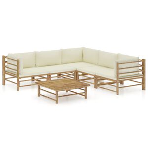 vidaXL 6-delige Loungeset met cr&egrave;mewitte kussens bamboe