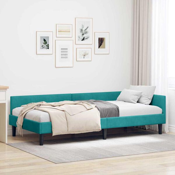 vidaXL Hoekbedframe met hoofdeinde Turquoise 100 cm x 200 cm Fluweel