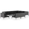 vidaXL 10-delige Loungeset met kussens poly rattan donkergrijs