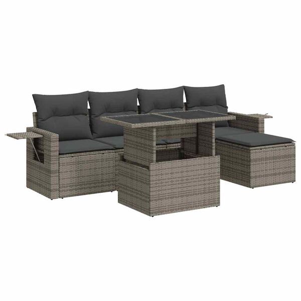 vidaXL 6-delige Loungeset met kussens poly rattan grijs