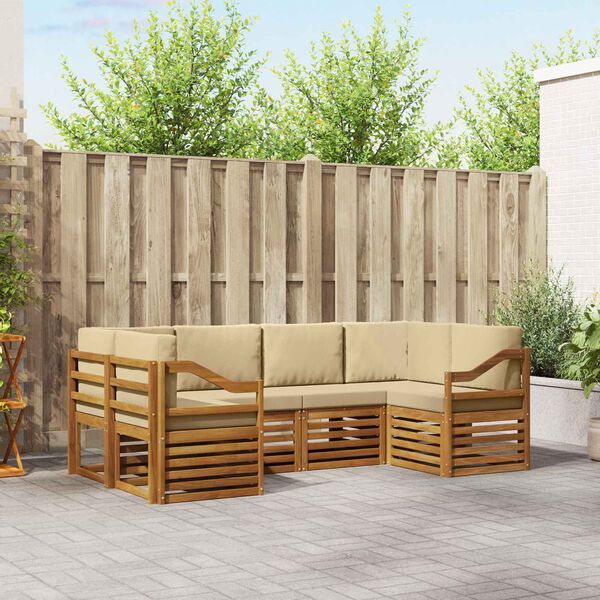 vidaXL Hoekbank Set met kussen 6 pcs Naturel Massief Acaciahout