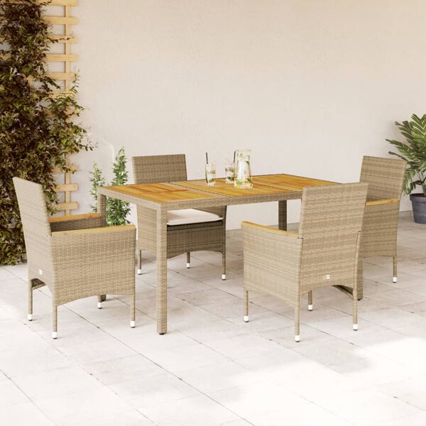 vidaXL 5-delige Tuinset met kussens poly rattan en acaciahout beige