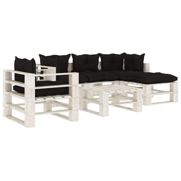 vidaXL 6-delige Loungeset met zwarte kussens pallet hout
