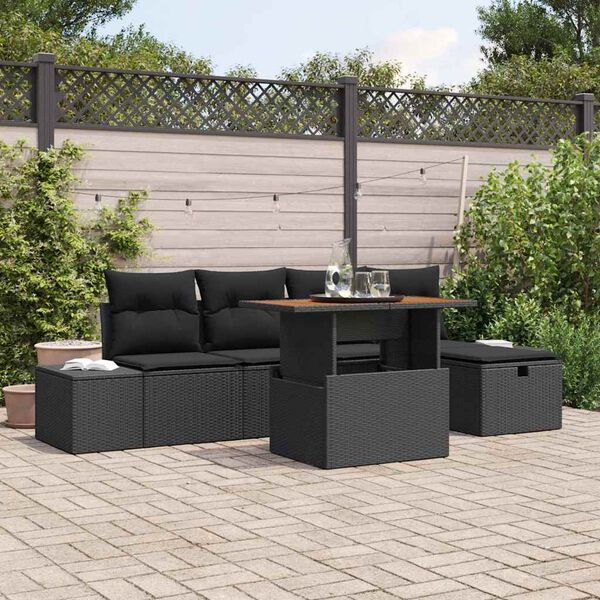 vidaXL Tuin Sofa Set 6 pcs Zwart poly rattan