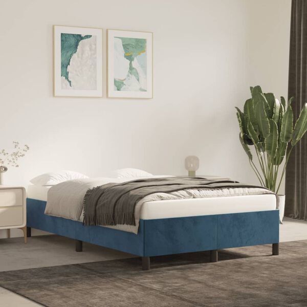 vidaXL Bedframe zonder matras 120x200 cm fluweel donkerblauw