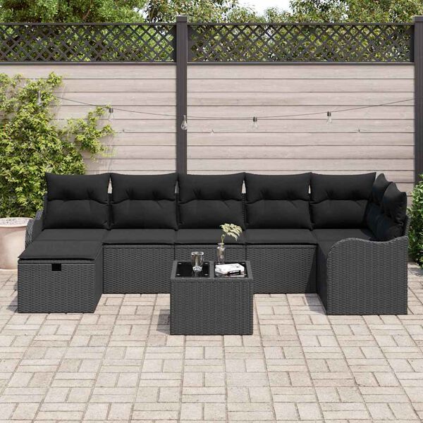 vidaXL Tuin Sofa Set met kussen met opslag 8 pcs Zwart Poly riet