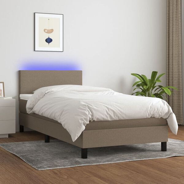 vidaXL Boxspring met matras en LED stof taupe 90x190 cm