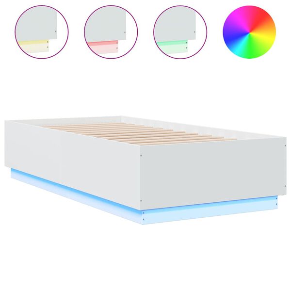 vidaXL Bedframe met LED-verlichting bewerkt hout wit 90x190 cm