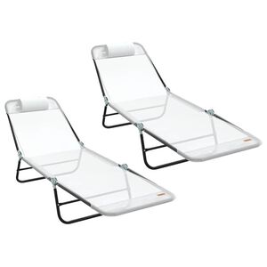 vidaXL Opvouwbare zonnebed 2 st Textileen Cr&egrave;me