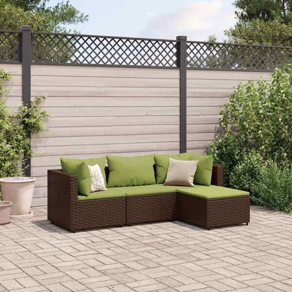 vidaXL 4-delige Loungeset met kussens poly rattan bruin