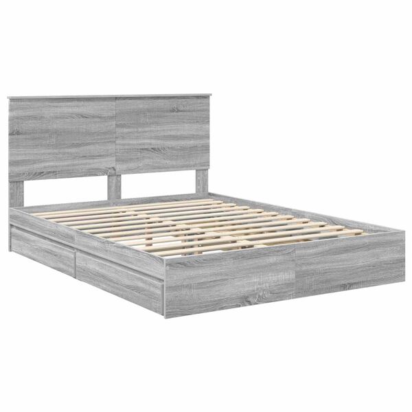 vidaXL Opslag bed met lade Grijs Sonoma 150 x 200 cm Bewerkt hout