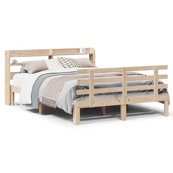 vidaXL Bedframe met hoofdbord massief grenenhout wit 140x200 cm