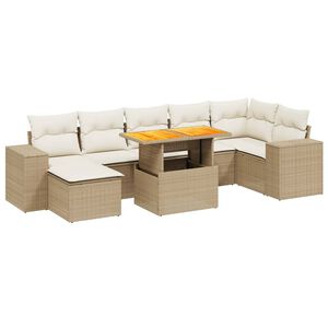 vidaXL 8-delige Loungeset met kussens poly rattan beige