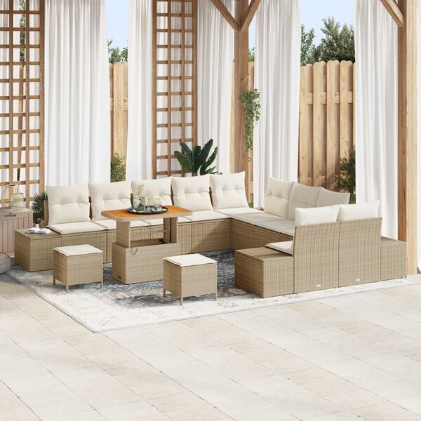 vidaXL Tuinbankenset met kussen 13 pcs Beige poly rattan