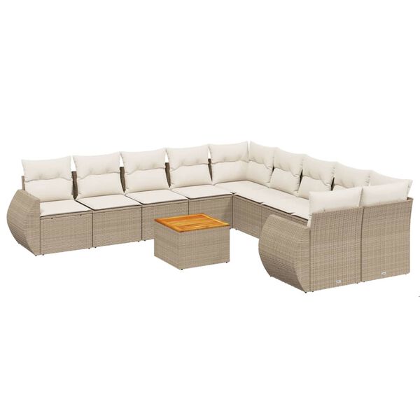 vidaXL 11-delige Tuinset met kussens poly rattan beige