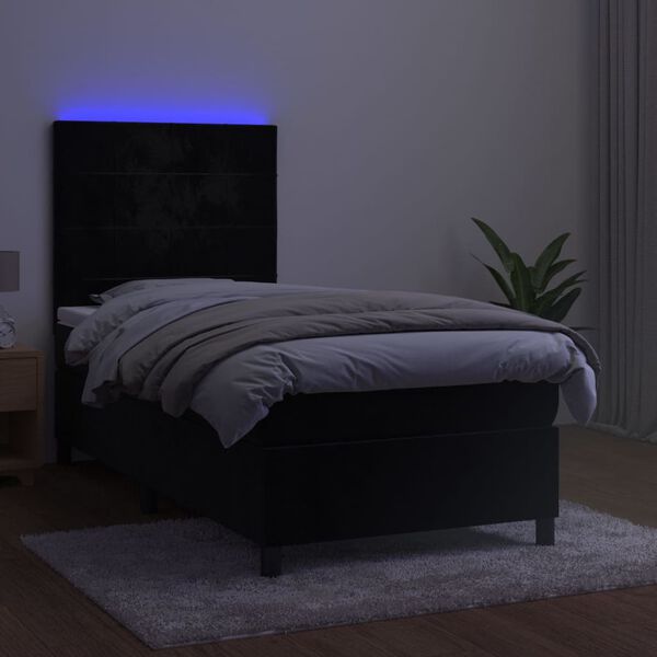 vidaXL Boxspring met matras en LED fluweel zwart 90x190 cm