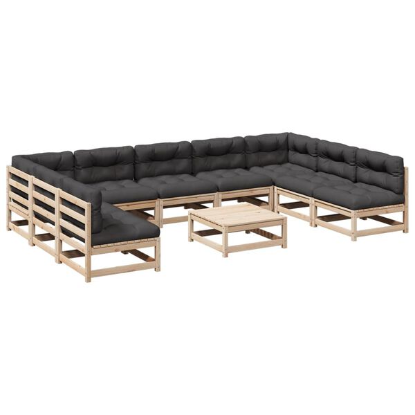 vidaXL 10-delige Loungeset met kussens massief grenenhout
