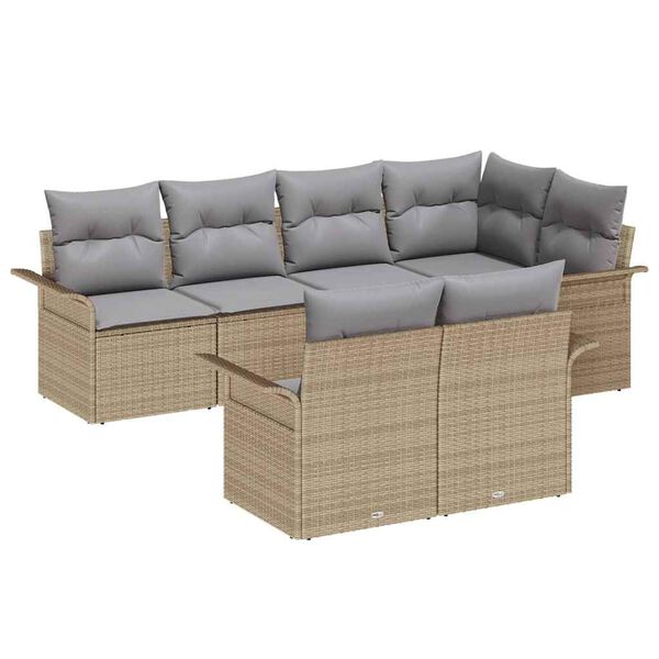 vidaXL Tuin Sofa Set met kussen 7 pcs Beige poly rattan