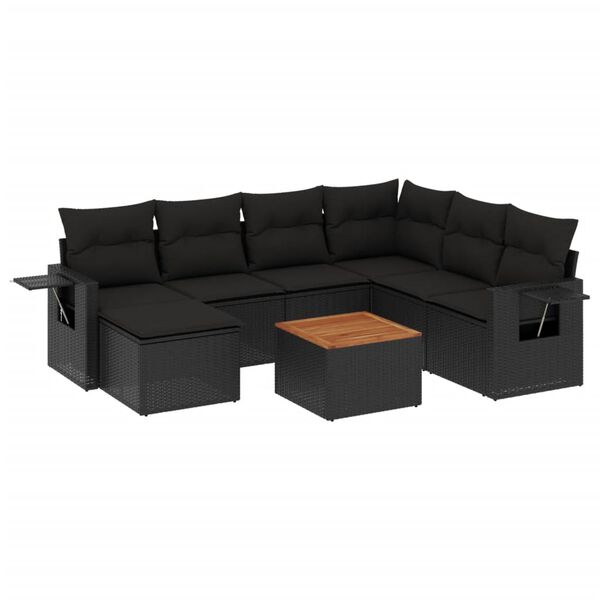 vidaXL 8-delige Loungeset met kussens poly rattan zwart