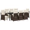 vidaXL Tuin eettafelset met kussen 9 pcs Bruin poly rattan