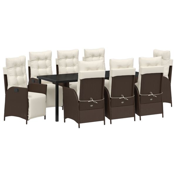 vidaXL Tuin eettafelset met kussen 9 pcs Bruin poly rattan