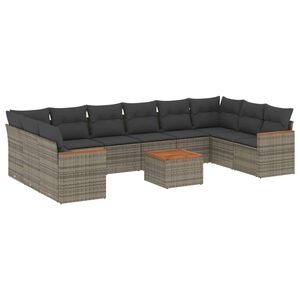 vidaXL 11-delige Loungeset met kussens poly rattan grijs