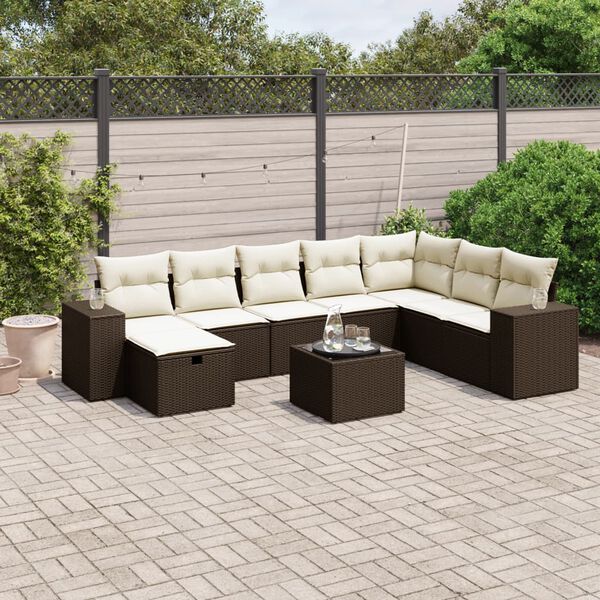vidaXL 8-delige Loungeset met kussens poly rattan bruin