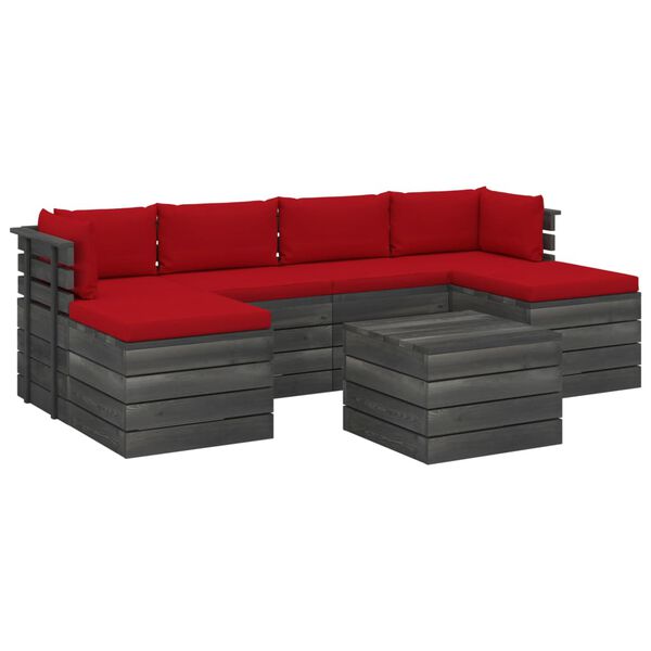 vidaXL 7-delige Loungeset met kussens pallet massief grenenhout