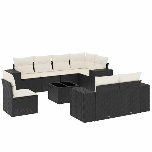 vidaXL 9-delige Loungeset met kussens poly rattan zwart