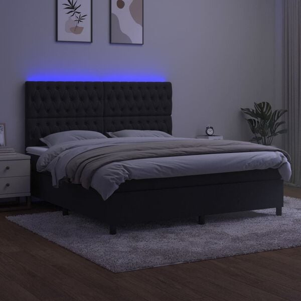 vidaXL Boxspring met matras en LED fluweel zwart 180x200 cm