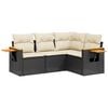 vidaXL 4-delige Loungeset met kussens poly rattan zwart