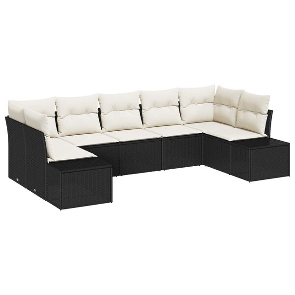 vidaXL Tuin Sofa Set met kussen 7 pcs Zwart poly rattan