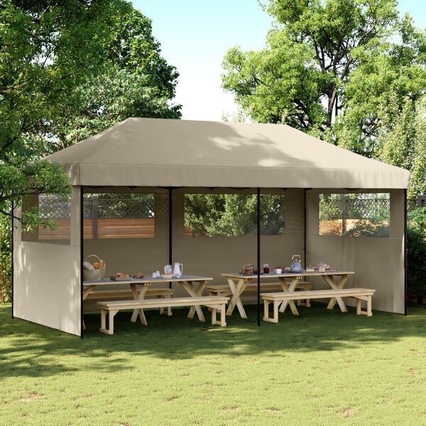 vidaXL Partytent inklapbaar pop-up met 3 zijwanden taupe