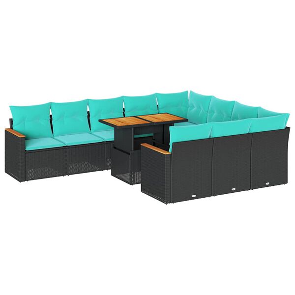 vidaXL 11-delige Loungeset met kussens poly rattan zwart