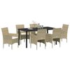 vidaXL Tuin eettafelset met kussen 7 pcs Beige poly rattan