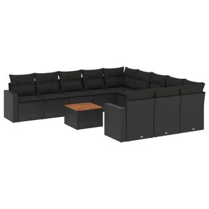 vidaXL 12-delige Loungeset met kussens poly rattan zwart