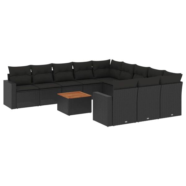 vidaXL 12-delige Loungeset met kussens poly rattan zwart