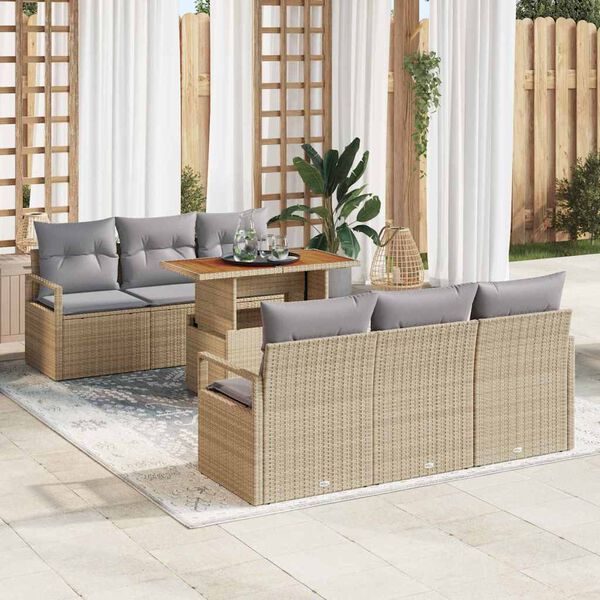 vidaXL Tuin Sofa Set met kussen 7 pcs beige en lichtgrijs