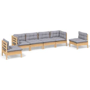 vidaXL 6-delige Loungeset met grijze kussens grenenhout