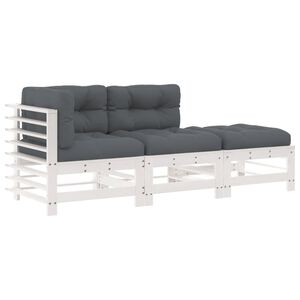 vidaXL 3-delige Loungeset met kussens massief hout wit