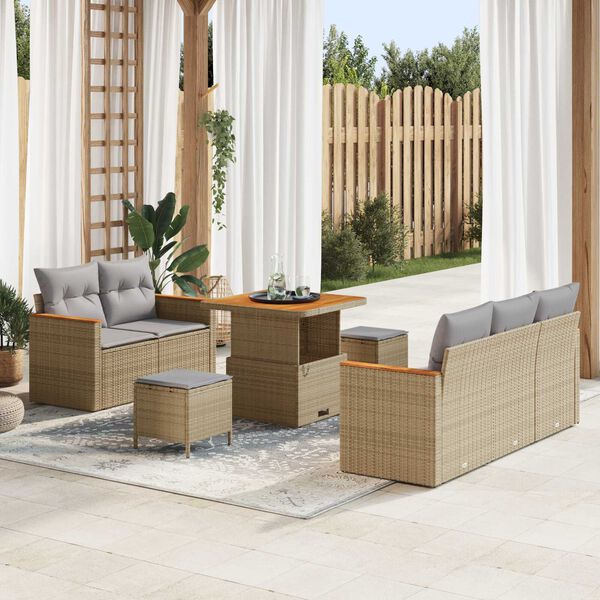 vidaXL Tuin Sofa Set met kussen met opslag 8 pcs Beige Poly riet