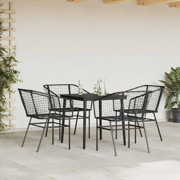 vidaXL 5-delige Tuinset poly rattan glas zwart