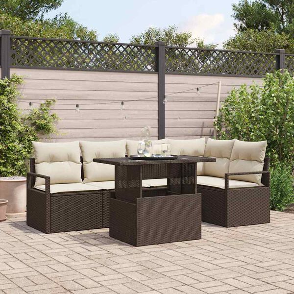 vidaXL Tuin Sofa Set met kussen 6 pcs Bruin en cr&egrave;me poly rattan