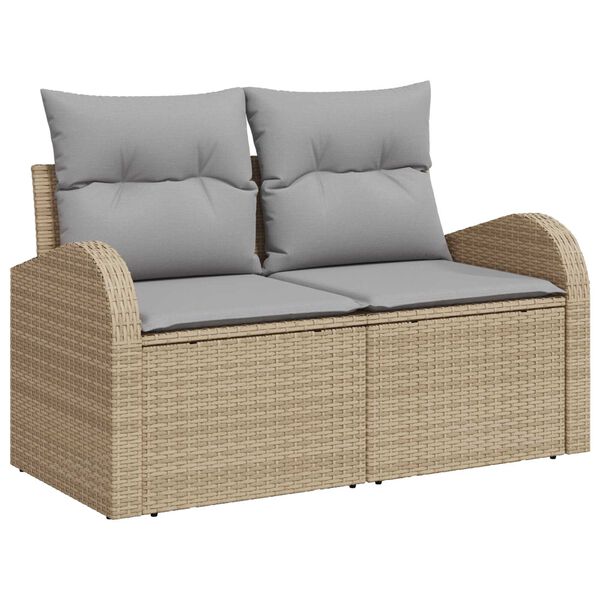 vidaXL Tuin Sofa Set met kussen 3 pcs beige en lichtgrijs Poly riet